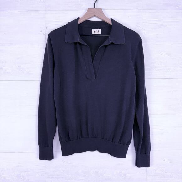 Pact Classic Polo Sweater Women Large Black Organic Cotton Preppy Minimalist - Picture 15 of 16